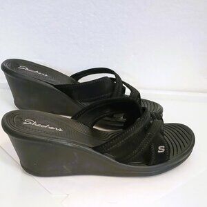 Skechers Black Rumblers Wedge Sandal 8.5 Women's Slip On Shoes